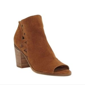 Lucky Brand Kantoah open toe ankle bootie block heel 7.5 brown suede cutout